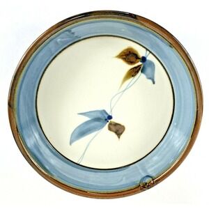 Thrown Glazed Pottery Deep Dish Bowl Serving Plate Blue White 10"